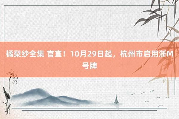 橘梨纱全集 官宣！10月29日起，杭州市启用浙M号牌