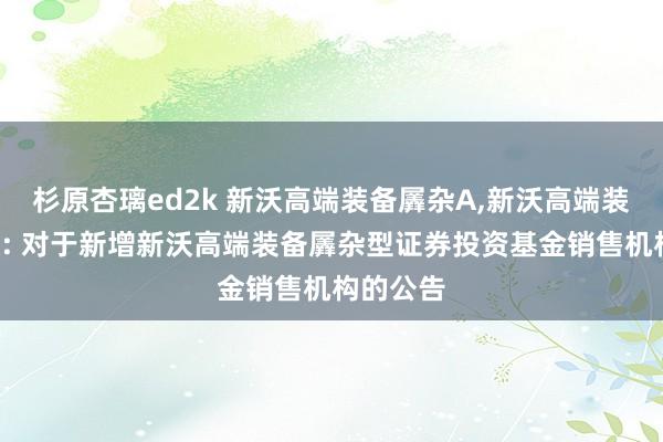 杉原杏璃ed2k 新沃高端装备羼杂A，新沃高端装备羼杂C: 对于新增新沃高端装备羼杂型证券投资基金销售机构的公告