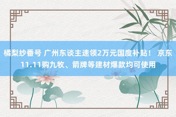 橘梨纱番号 广州东谈主速领2万元国度补贴！ 京东11.11购九牧、箭牌等建材爆款均可使用