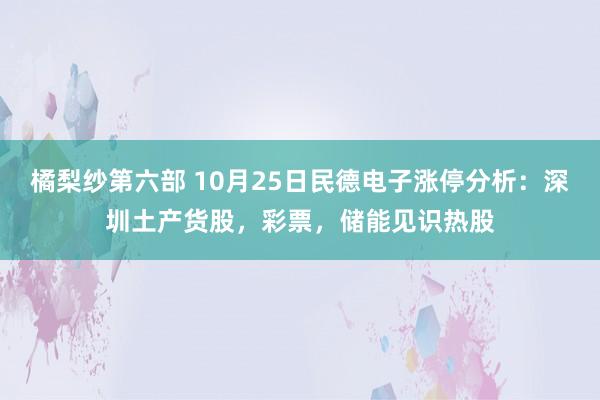 橘梨纱第六部 10月25日民德电子涨停分析：深圳土产货股，彩票，储能见识热股