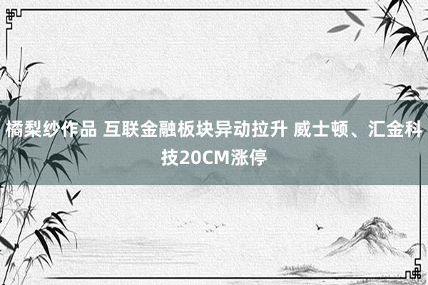 橘梨纱作品 互联金融板块异动拉升 威士顿、汇金科技20CM涨停