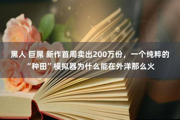 黑人 巨屌 新作首周卖出200万份，一个纯粹的“种田”模拟器为什么能在外洋那么火