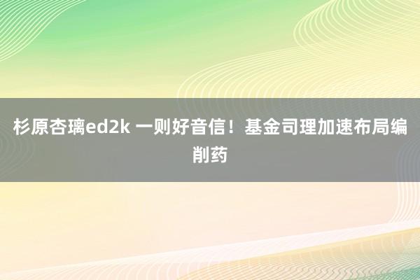 杉原杏璃ed2k 一则好音信！基金司理加速布局编削药